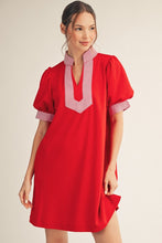Load image into Gallery viewer, Jodifl Solid Color Shift Dress with Striped Accents in Red
