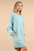 Very J Mineral Washed Terry Knit Dress in Sage