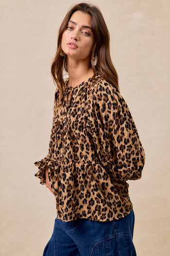 BiBi Lightweight Textured Tiered Top in Leopard