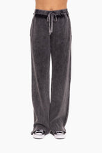 Load image into Gallery viewer, Mono B Distressed Mineral Washed Waffle Knit Pants in Black
