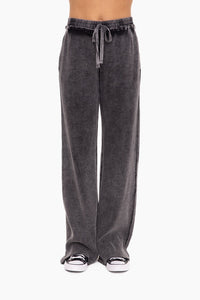 Mono B Distressed Mineral Washed Waffle Knit Pants in Black