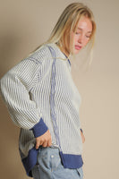 Very J OVERSIZED Waffle Knit Top in Navy