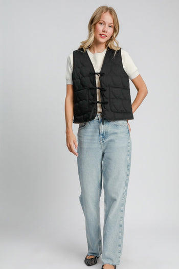 Umgee Heart Quilted Vest in Black