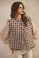 LovLov Ruffled Neck Checkered Vest in Mocha