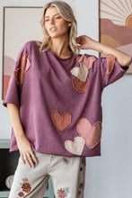 Load image into Gallery viewer, Oli &amp; Hali Mineral Washed Top with Heart Patches in Eggplant
