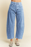 Davi & Dani Mid Rise Denim Barrell Jeans in Light Blue Denim