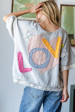 Load image into Gallery viewer, Oli &amp; Hali &quot;LOVE&quot; Patchwork Lettering Top in Light Blue
