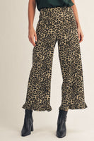 Jodifl Ruffle Hem Detail Leopard Pants in Taupe