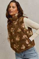 So Me Floral Jacquard Quilted Vest in Brown