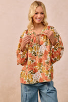 BiBi Rose Floral Mix Print Exaggerated Balloon Sleeve Top in Floral
