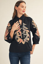 Load image into Gallery viewer, Jodifl Plaid Baroque Applique Detail Solid Top in Black
