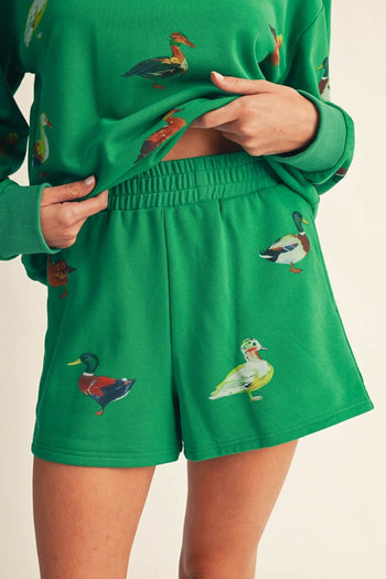 Jodifl Duck Print Sweatshirt & Shorts Sets in Kelly Green