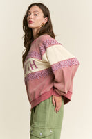 J.nna Mineral Washed Lace Trimmed Positive Lettering Front Sweatshirt in Rosewood