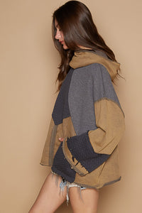 POL OVERSIZED Mixed Fabric Sweater Top in Rust Charcoal ON ORDER