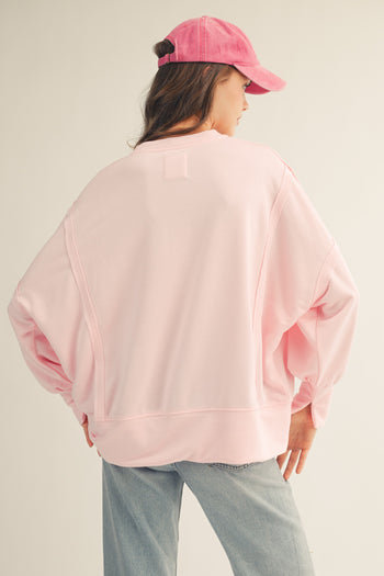 LovLov Plaid USA Patched Solid Color OVERSIZED Top in Pink Blush