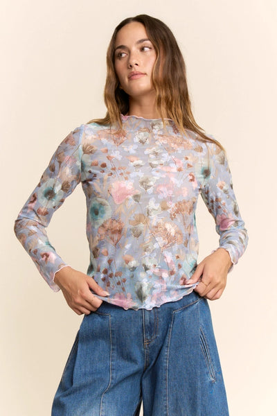 Davi & Dani Sheer Floral Mesh Top in Light Blue – June Adel