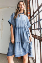 Load image into Gallery viewer, Mittoshop Oversized Tiered Mini Dress in Denim
