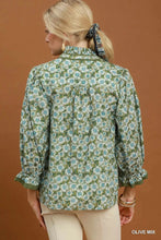 Load image into Gallery viewer, Umgee Mix Floral Print Mandarin Collar Blouse in Olive Mix
