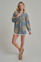 BON Floral Print Denim Top in Floral Denim
