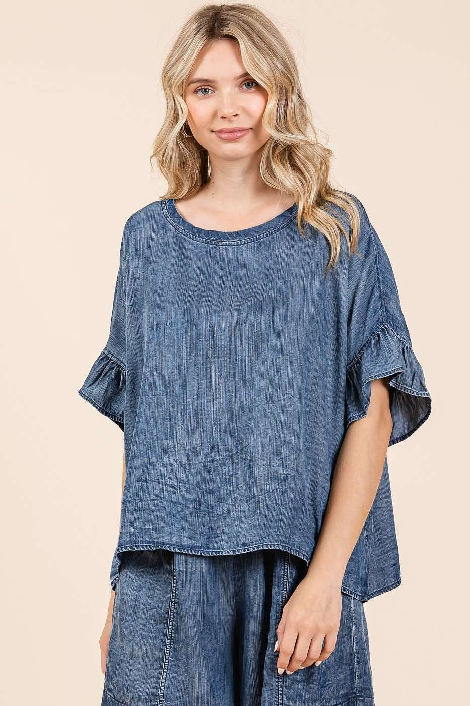 Mittoshop Oversized Chambray Top in Dark Denim