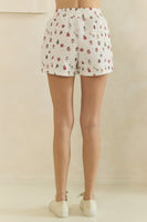 Veveret Cozy Holiday Print Lounge Shorts in White Combo