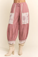 Davi & Dani Contrast Patchwork Bloomer Pants in Rose Pink