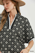 Load image into Gallery viewer, Umgee Jacquard Floral Textured Contrast Trim Pullover Top in Black
