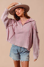 Load image into Gallery viewer, So Me SEMI-CROPPED Knit and Thermal Mixed Fabric Top in Mauve
