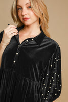 Umgee Velvet Tunic Top with Pearls in Black