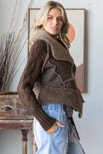 Load image into Gallery viewer, Oli &amp; Hali Faux Fur and Leather CROPPED Jacket with Cable Knit Sweater Sleeves in Chocolate
