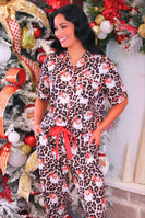 Jess Lea Bow Santa Safari Chic Ruffle Pajama Set in Leopard