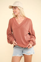 Very J OVERSIZED Two Toned Otto Ribbed Top in Cedarwood