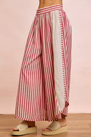 BiBi Striped Eyelet Side Elastic Waist Wide Leg Pants in Red