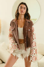 Load image into Gallery viewer, BiBi Corduroy Jacket with Crochet Flower Sleeves in Mocha/Blush
