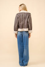 Load image into Gallery viewer, Blue B Suede and Sherpa CROPPED Jacket with Embroidery in Charcoal
