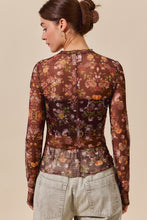 Load image into Gallery viewer, So Me FITTED Floral Sheer Mesh Top in Brown Multi
