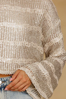 Storia Sequin Stripe Open Knit Top in Silver