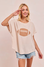 Load image into Gallery viewer, BiBi Solid Color Waffle Knit Top with Football Patch Front in Oatmeal
