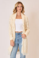 Cozy Co. Cable Knit Fringe Hem Cardigan in Ivory