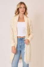 Load image into Gallery viewer, Cozy Co. Cable Knit Fringe Hem Cardigan in Ivory
