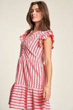 Load image into Gallery viewer, Davi &amp; Dani Solid Geo Striped Button Front Dress in Pink Red Dresses Davi &amp; Dani   
