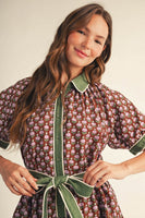 Jodifl Waist Tie Floral Dress in Brown