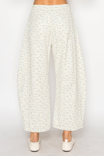 STITCH & Co Floral Barrel Pants in Cream Ditzy Blue