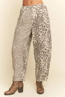 Davi & Dani Leopard Print Barrel Pants in Taupe Leopard
