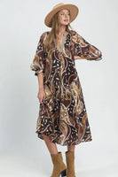 Umgee Abstract Print Midi Dress in Brown
