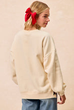 Load image into Gallery viewer, BiBi Fleece Sweatshirt with Plaid MERRY Front Patch and Side Bow Patches in Cream/Red Plaid
