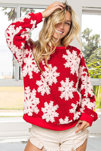 BiBi Christmas Snowflake Pullover Top in Red