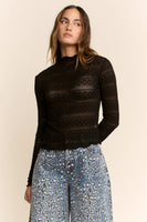 Davi & Dani Striped Lace Mesh Top in Black