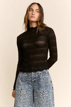 Load image into Gallery viewer, Davi &amp; Dani Striped Lace Mesh Top in Black
