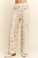 Davi & Dani Floral Start Patched Pants in Natural/D.Grey